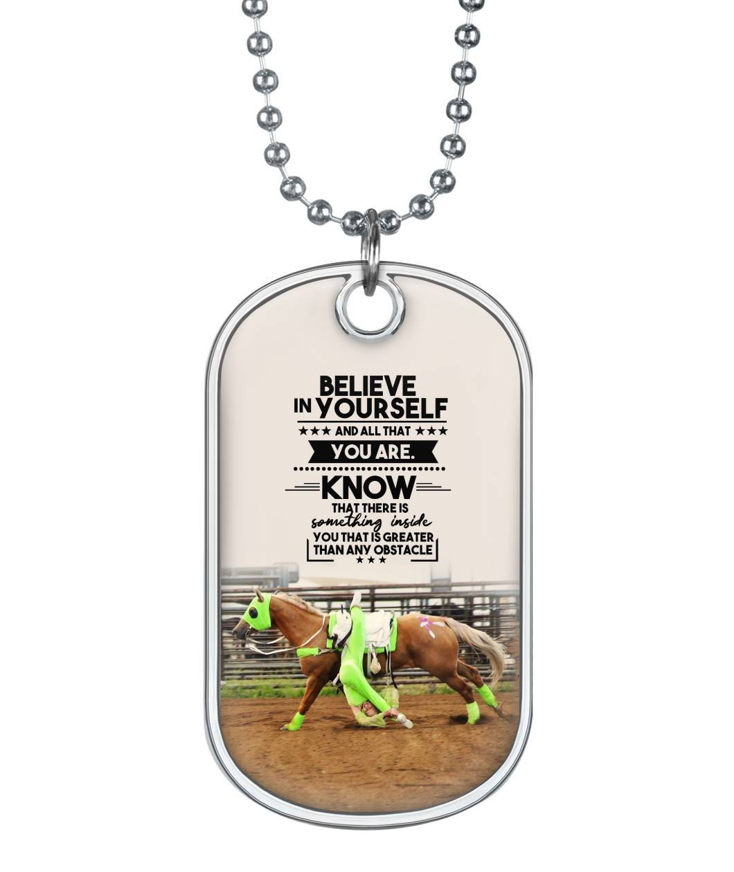 Believe In Yourself Funny Green Horse Premium Dog Tag