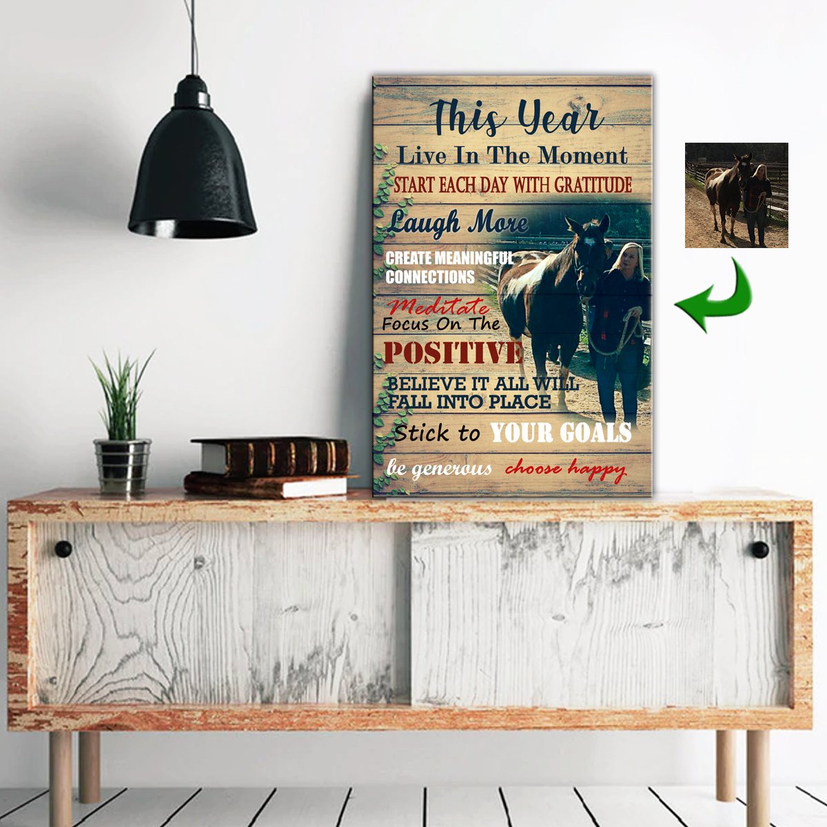Live In The Moment Choose Happy Girl And Horse Custom Canvas Print