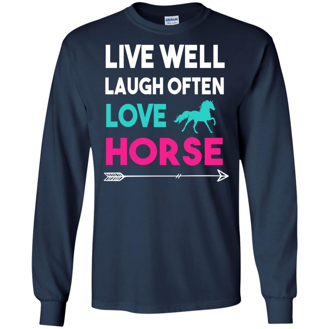Live Well Laugh Often Love Horse Tee Shirt For Equestrian Gift