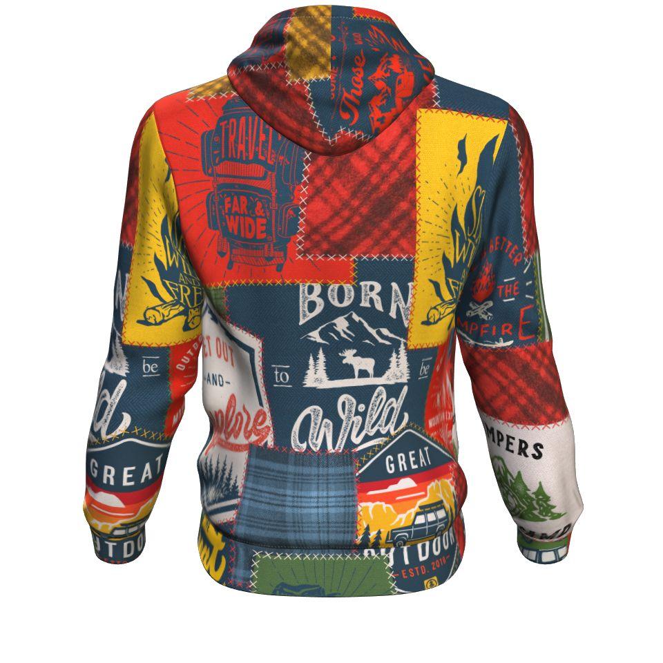 Camping Patchwork Orange Green Pattern All Over Printed Hoodies