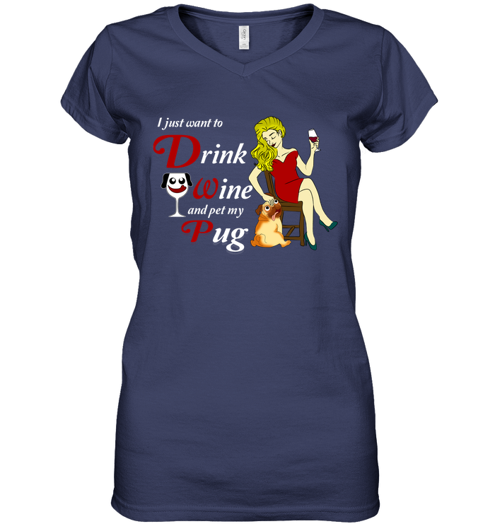 I Just Want To Drink Wine Pug T Shirts