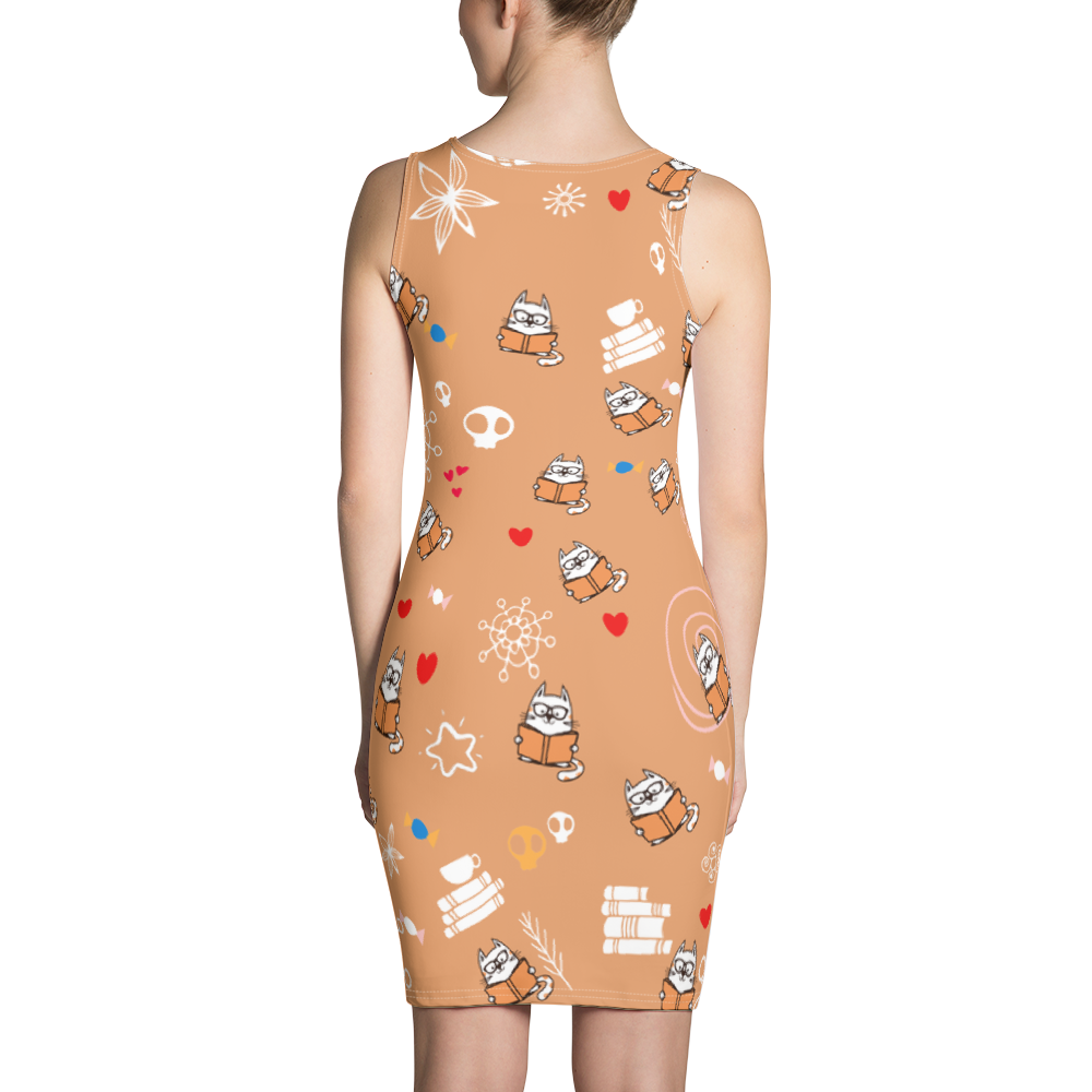 Cat And Book All Over Printed Dresses