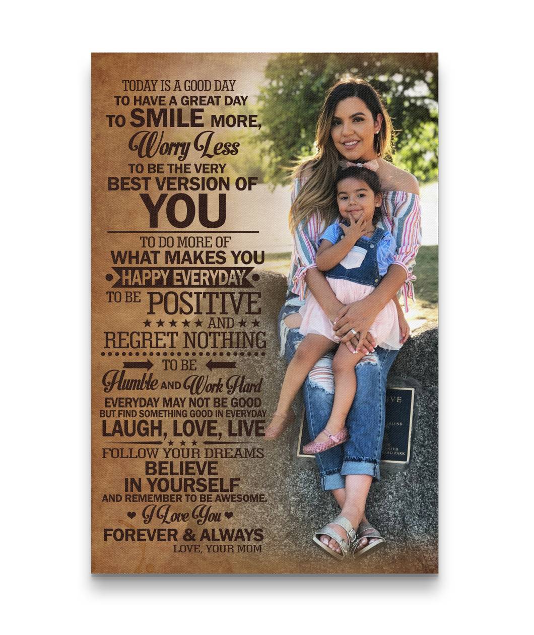 Smile More And Worry Less Mother Sitting With Daughter Canvas Print