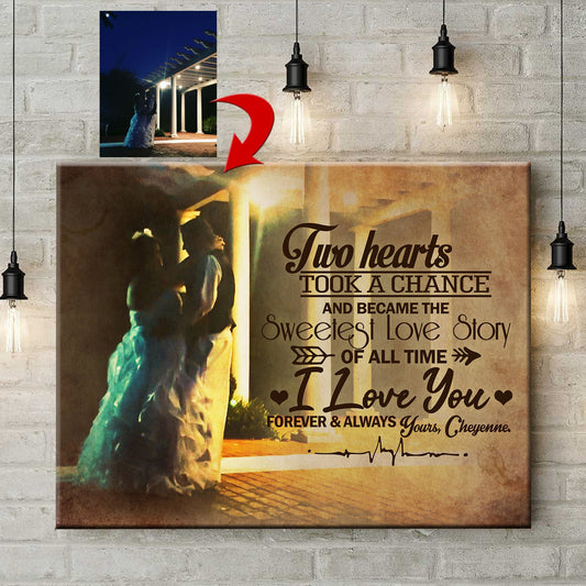 Two Hearts Became The Sweetest Love Story Dancing In Night Couple Canvas Print