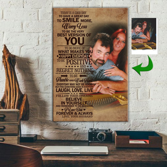 Sweet Couple Hugging Today Is A Good Day Canvas Print