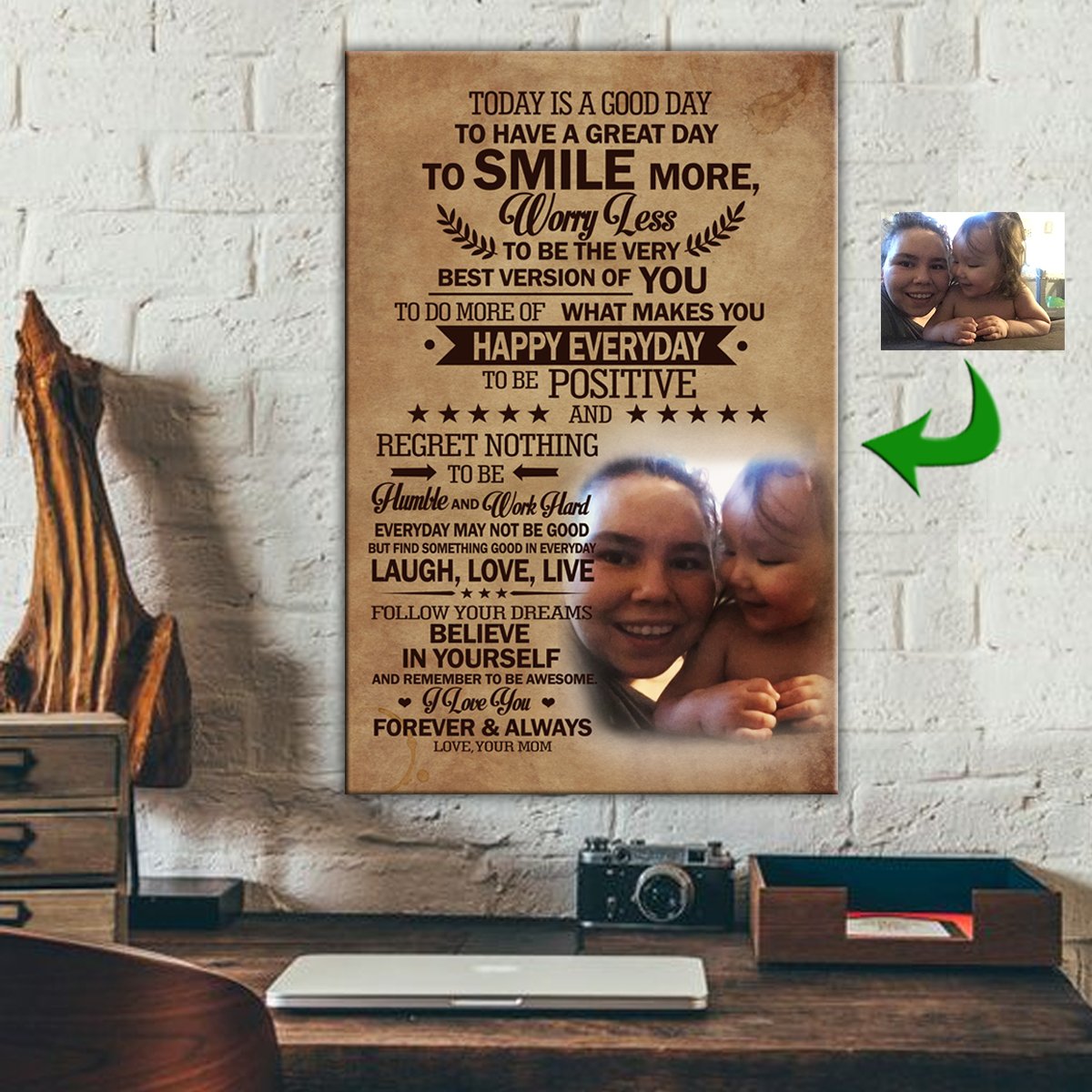 Smile More And Worry Less Mother Sitting With Daughter Canvas Print