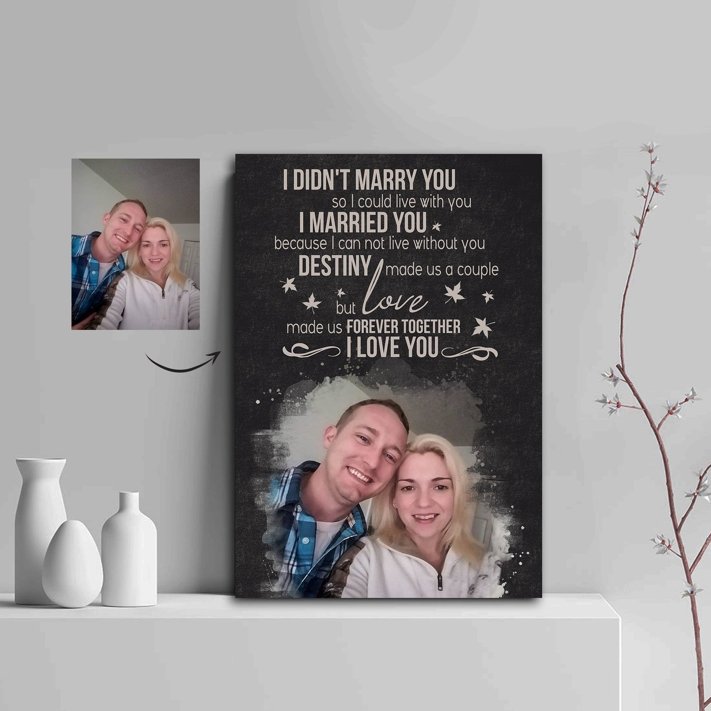 Love Made Us Forever Together Black Paper Background Couple Canvas Print