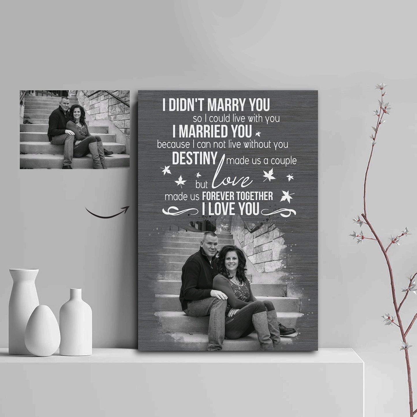 Love Made Us Forever Together Black White Color Couple Canvas Print