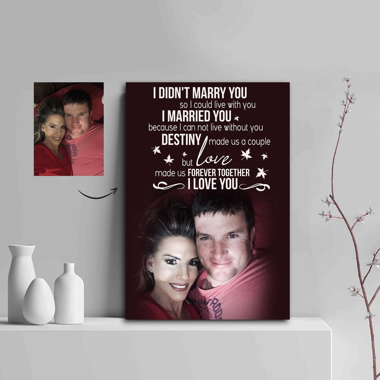 Maroon Background Couple Canvas Print - Destiny Made Us A Couple