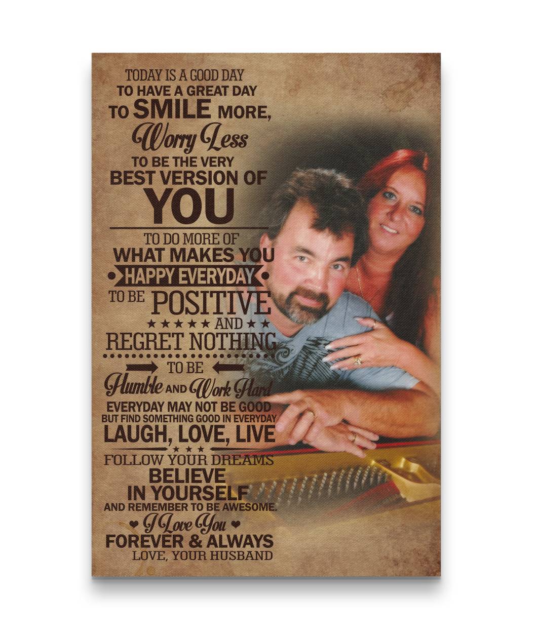 Sweet Couple Hugging Today Is A Good Day Canvas Print