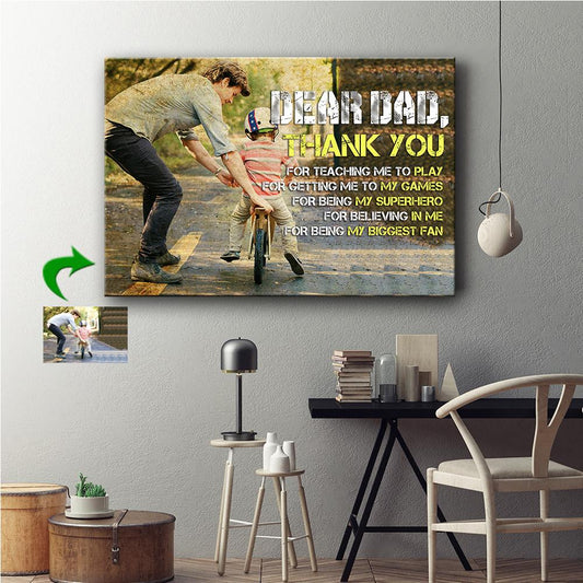 Thank You For Teaching Me To Ride Bicycle Father Cycling Custom Canvas Print